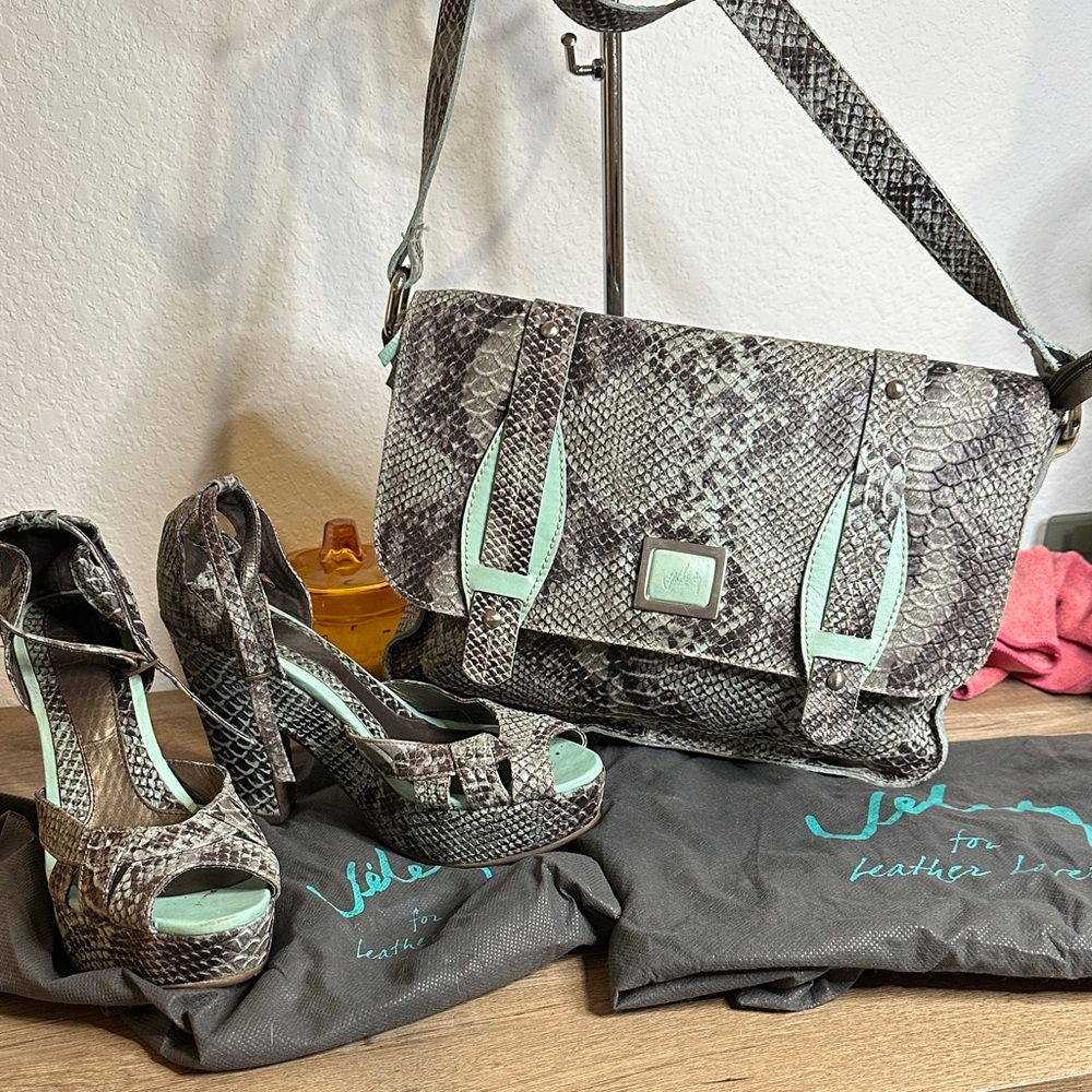 Snakeskin Shoulder Bag with Mint Accents